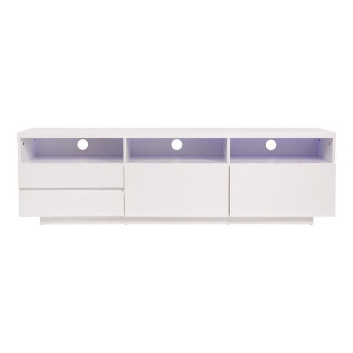 Meuble TV LED - MDF- Blanc laqué - 2 portes et 2 tiroirs- L 165 cm -