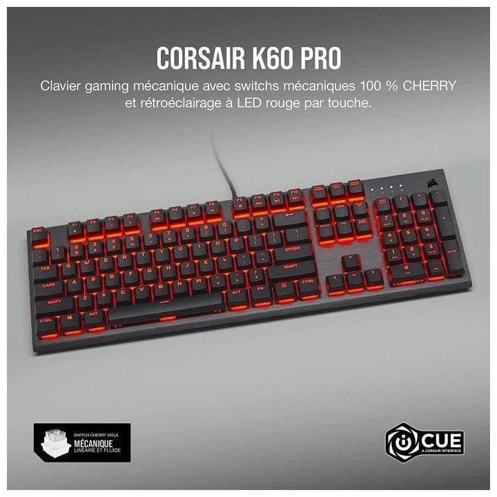 CORSAIR Clavier mécanique gaming K60 PRO a LED Rouge - Azerty - Noir