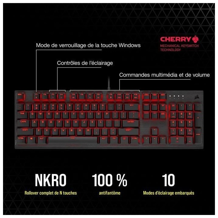 CORSAIR Clavier mécanique gaming K60 PRO a LED Rouge - Azerty - Noir