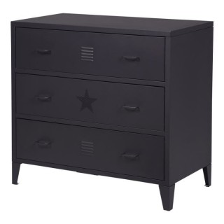 Commode enfant 3 tiroirs - En métal - Noir - L78 x P40 x H73 cm - MOD