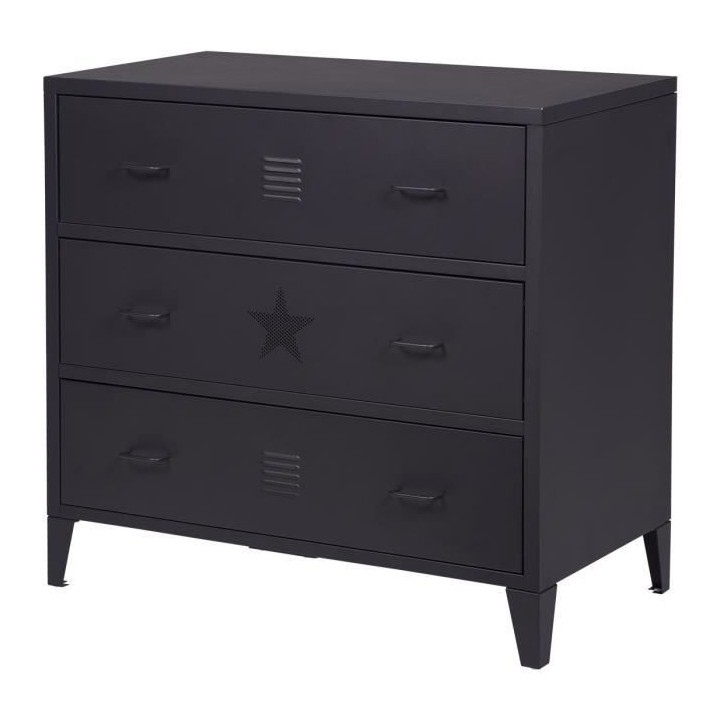 Commode enfant 3 tiroirs - En métal - Noir - L78 x P40 x H73 cm - MOD