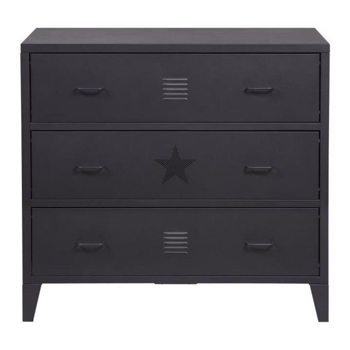 Commode enfant 3 tiroirs - En métal - Noir - L78 x P40 x H73 cm - MOD
