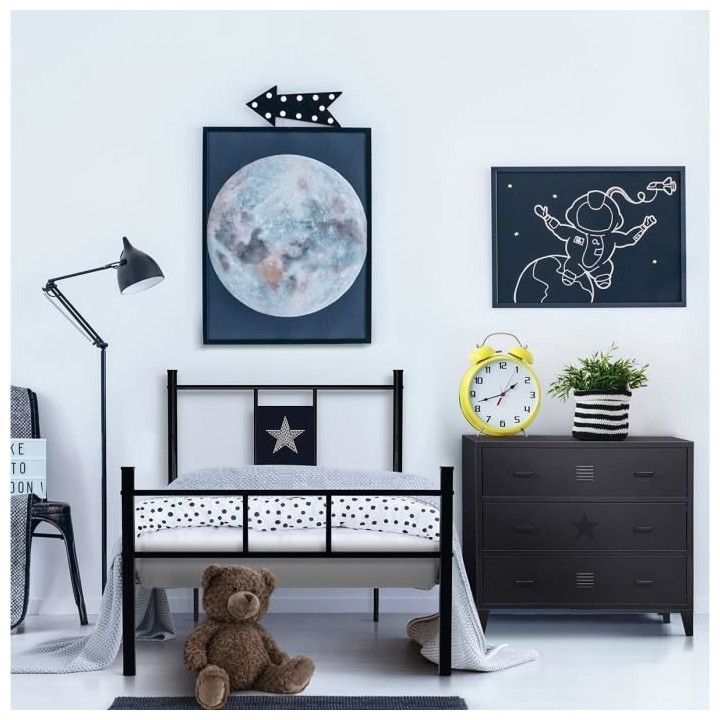 Commode enfant 3 tiroirs - En métal - Noir - L78 x P40 x H73 cm - MOD