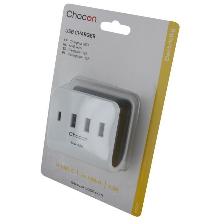 Chargeur secteur - CHACON - 40030 - 3 USB-A + 1 USB-C