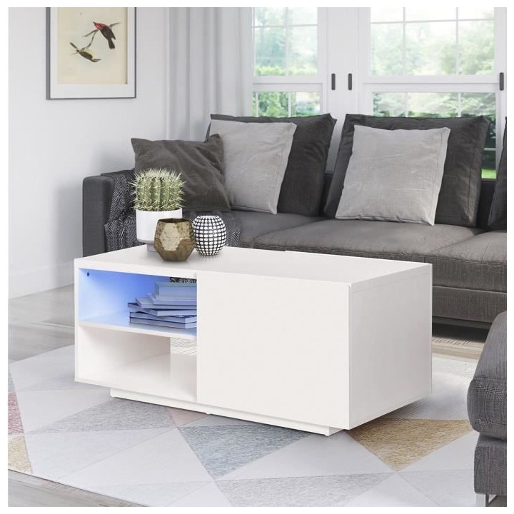 Table basse 1 porte avec luminaire LED inclus - LUX