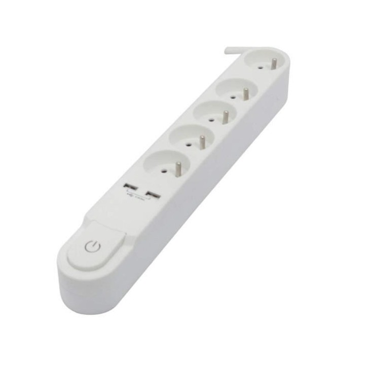 CHACON Bloc multiprise 5 prises 16 A avec interrupteur, 2 ports USB et