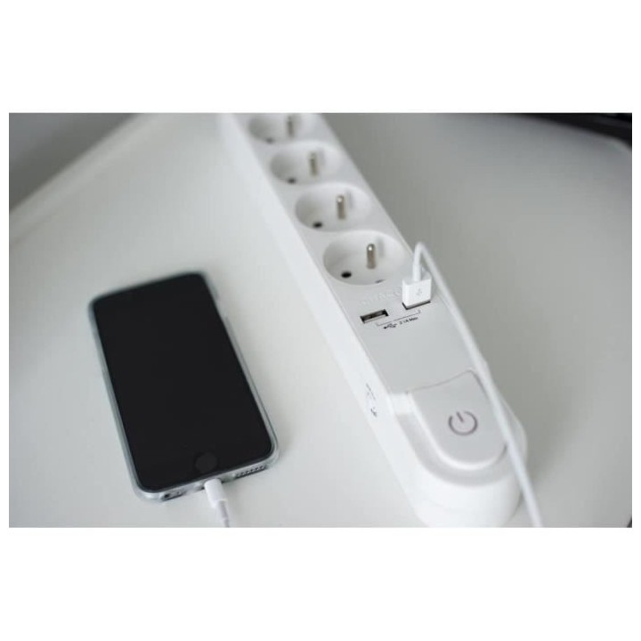 CHACON Bloc multiprise 5 prises 16 A avec interrupteur, 2 ports USB et