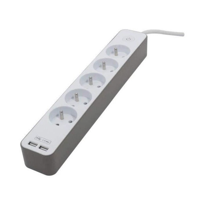 CHACON Bloc multiprise 5 prises 16 A avec 2 ports USB et câble 1,5 m