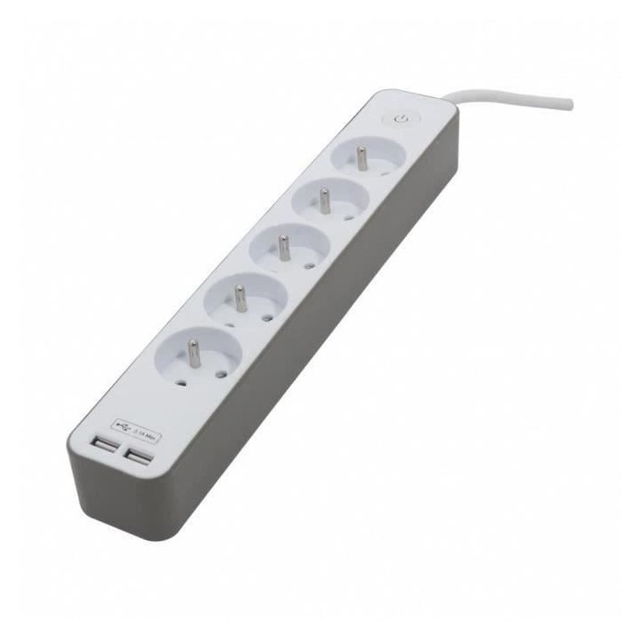 CHACON Bloc multiprise 5 prises 16 A avec 2 ports USB et câble 1,5 m