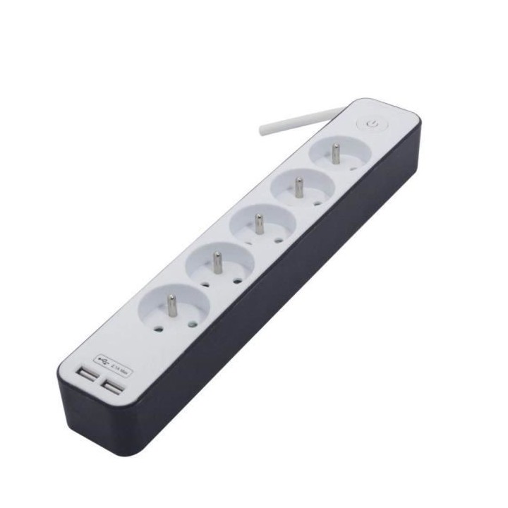 CHACON Bloc multiprise 5 prises 16 A avec 2 ports USB et câble 1,5 m