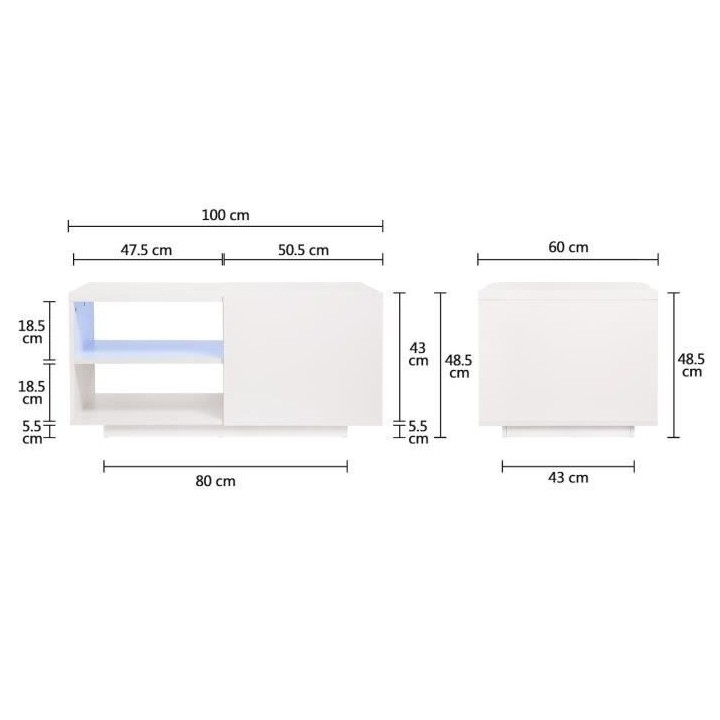 Table basse 1 porte avec luminaire LED inclus - LUX
