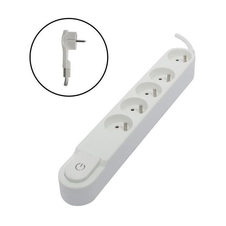CHACON Bloc multiprise 5 prises 16 A avec interrupteur, fiche plate, c