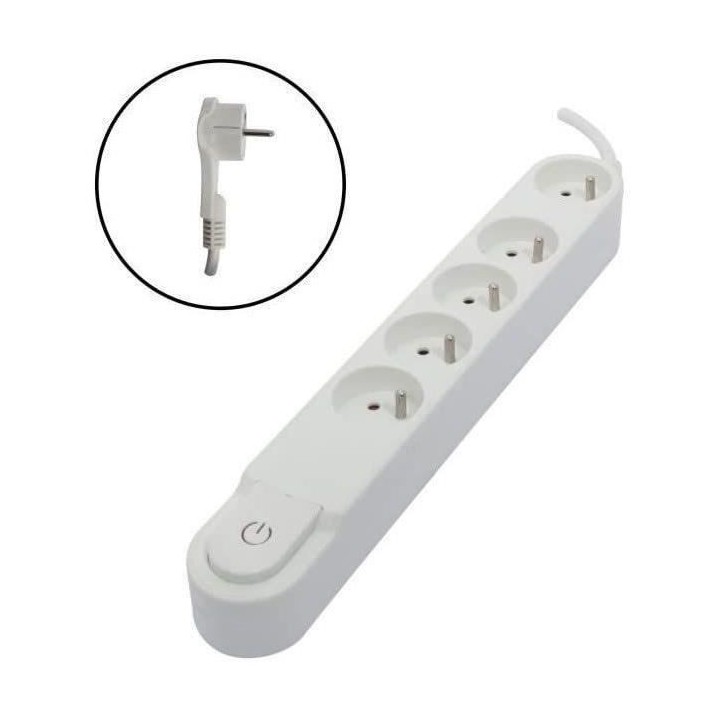 CHACON Bloc multiprise 5 prises 16 A avec interrupteur, fiche plate, c