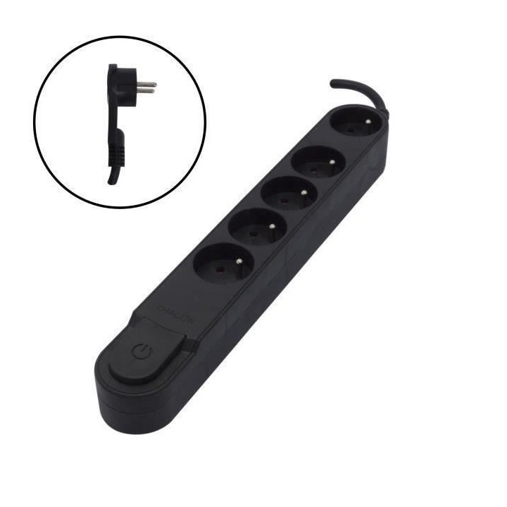 CHACON Bloc multiprise 5 prises 16 A avec interrupteur, fiche plate, c
