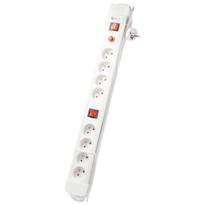 Bloc avec 2 interrupteurs - CHACON - 8 x 16 A - 1,5 m - Blanc (FR)