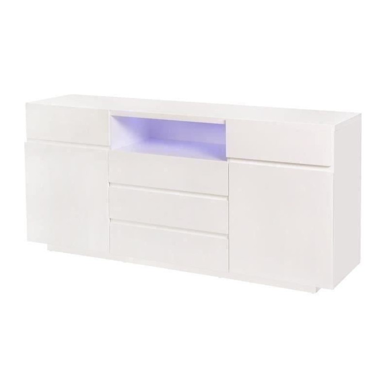 Buffet avec luminaire LED inclus - 2 portes et 5 tiroirs - L 175 x P 40 x H 81 cm - LUX