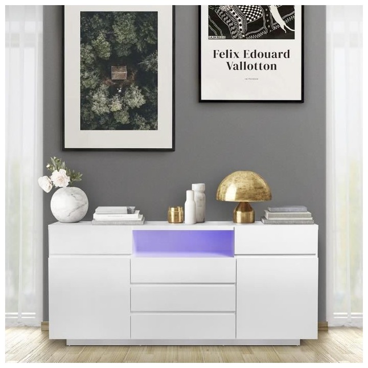 Buffet avec luminaire LED inclus - 2 portes et 5 tiroirs - L 175 x P 4