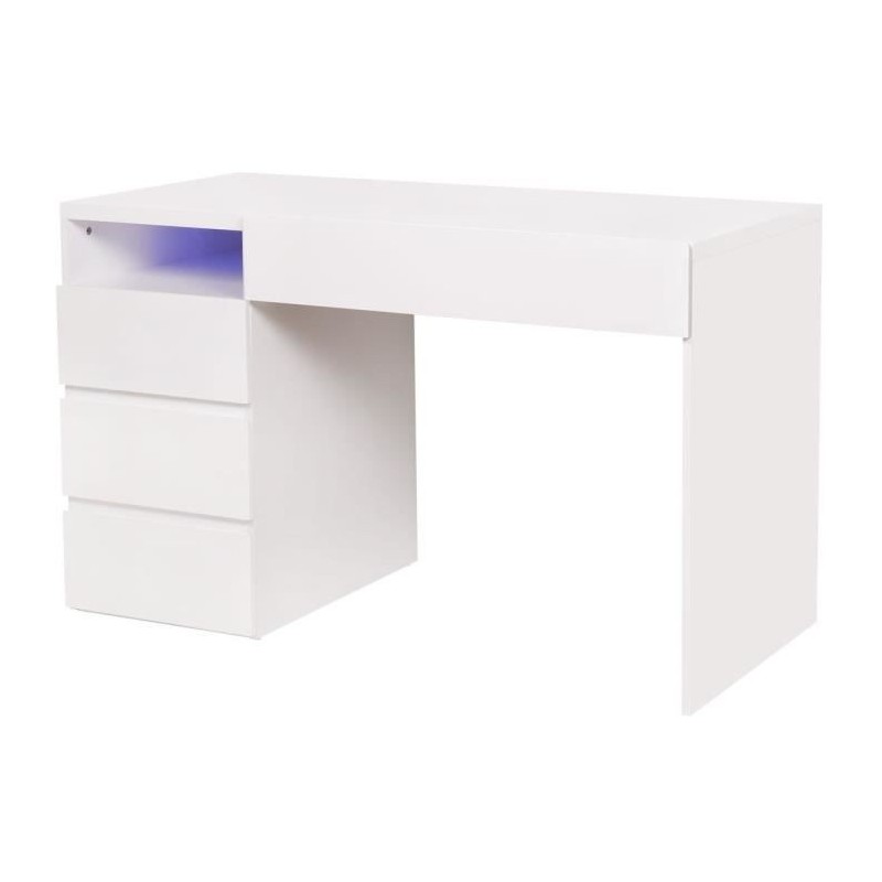 Bureau LUX - MDF- Blanc - 4 tiroirs et 1 niche + LED- -L 120 x P 59 x H 75 cm