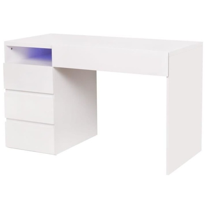 Bureau LUX - MDF- Blanc - 4 tiroirs et 1 niche + LED- -L 120 x P 59 x