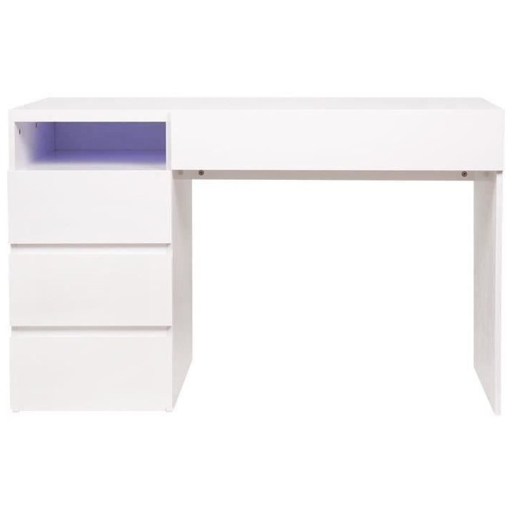 Bureau LUX - MDF- Blanc - 4 tiroirs et 1 niche + LED- -L 120 x P 59 x