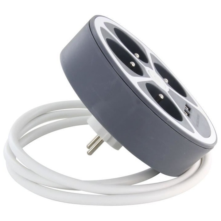 Bloc cercle - CHACON - 4 x16 A + 2 USB-1 - 1,5 m - (FR) - Gris