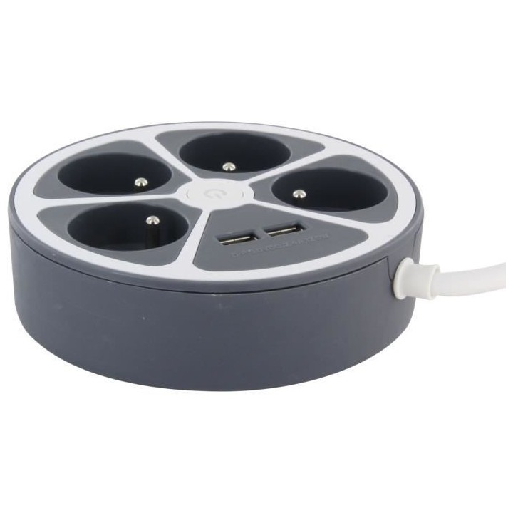 Bloc cercle - CHACON - 4 x16 A + 2 USB-1 - 1,5 m - (FR) - Gris