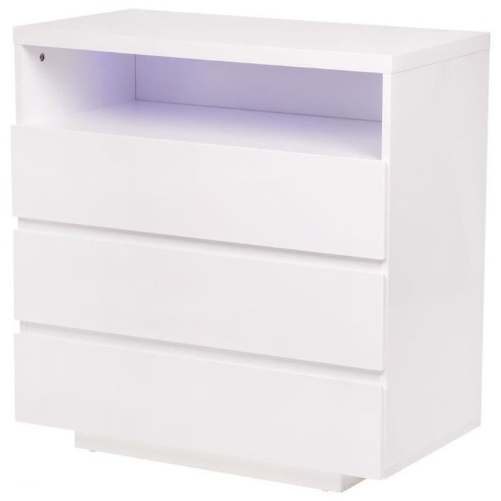 Commode LUX - 3 tiroirs et 1 niche + LED - Blanc - L 75 x P 40 x H 77