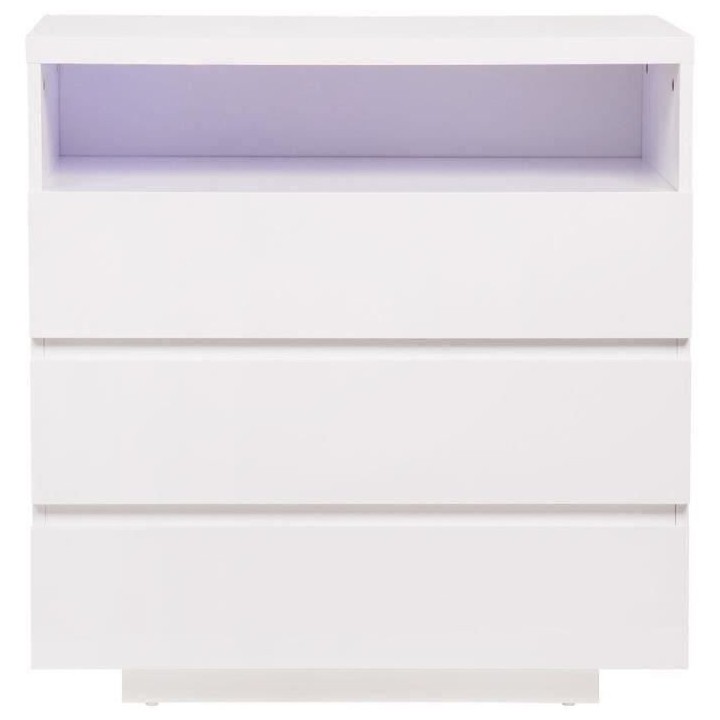 Commode LUX - 3 tiroirs et 1 niche + LED - Blanc - L 75 x P 40 x H 77