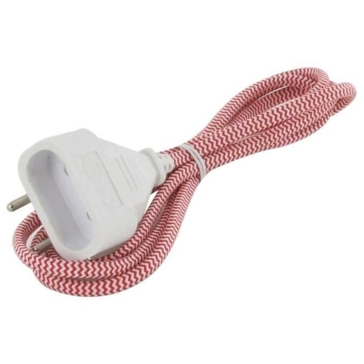 Chacon Rallonge textile rouge/blanc 6A - 1,5m -Fiche blanche