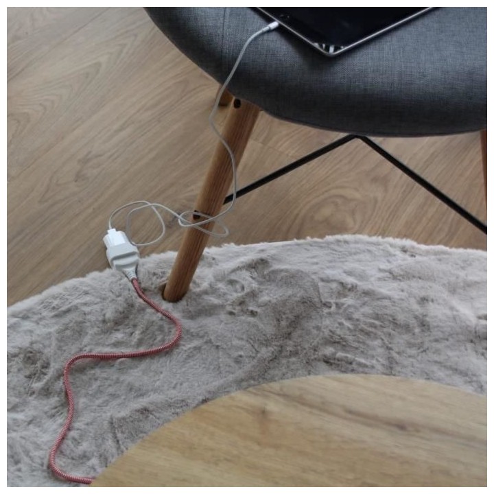 Chacon Rallonge textile rouge/blanc 6A - 1,5m -Fiche blanche