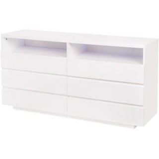 Commode LUX - 6 tiroirs et 2 niches + LED - Blanc - L 150 x P 40 x H 7