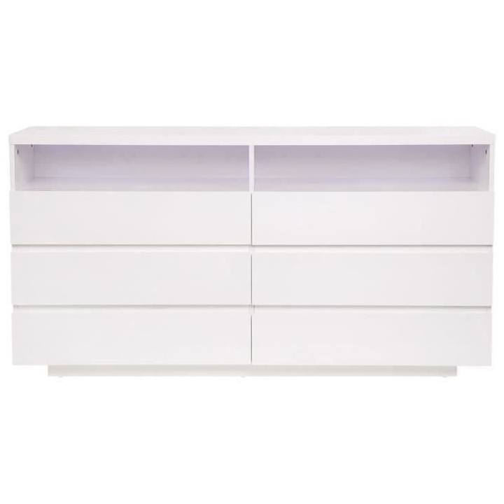 Commode LUX - 6 tiroirs et 2 niches + LED - Blanc - L 150 x P 40 x H 7