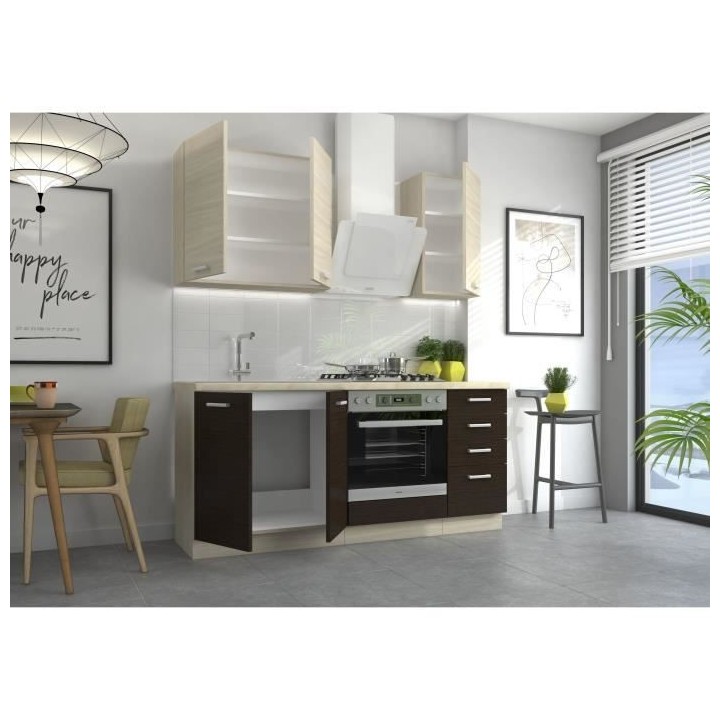 CHAMONIX Cuisine complete - Meuble four - Mélamine - Décor chene - L
