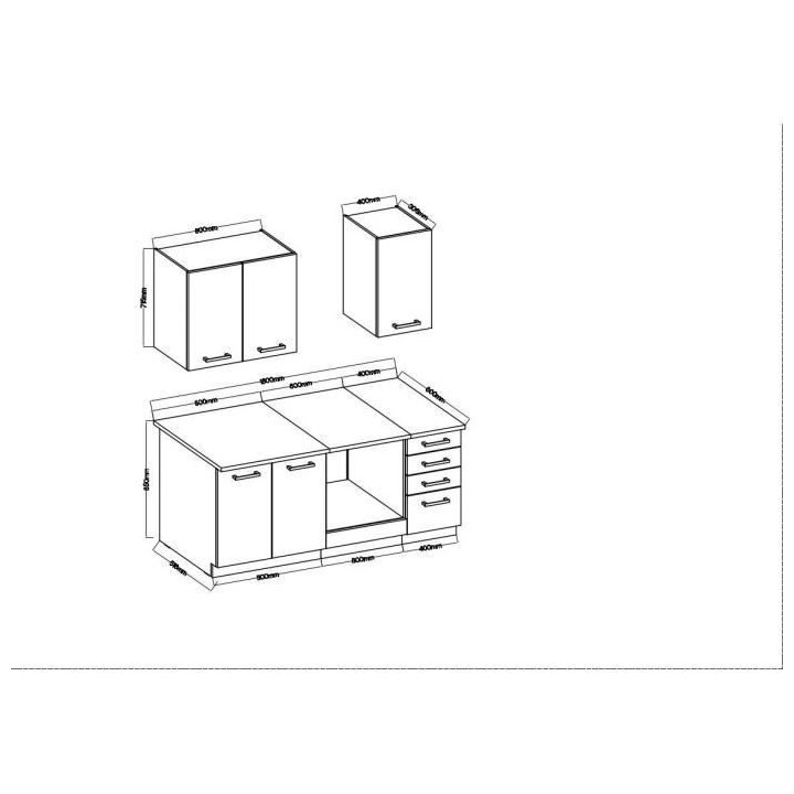 CHAMONIX Cuisine complete - Meuble four - Mélamine - Décor chene - L