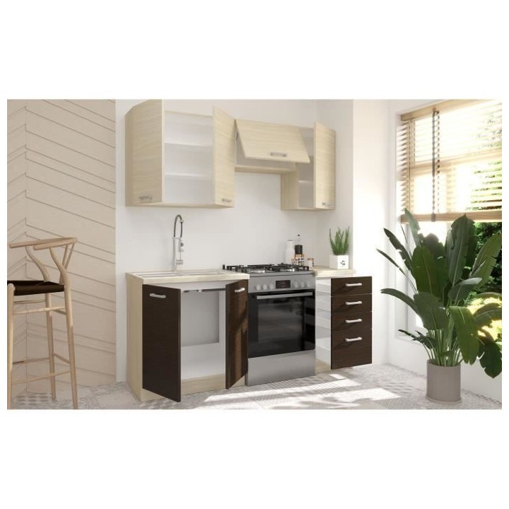 CHAMONIX Cuisine complete 180cm 5 éléments - Décor chene clair - L1