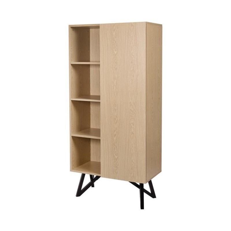 Bibliotheque STARLIGHT - Noir et chene -1 porte 3 étageres - L 80 x P 41,5 x H 160 cm