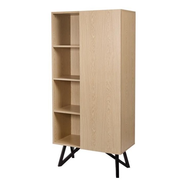 Bibliotheque STARLIGHT - Noir et chene -1 porte 3 étageres - L 80 x P