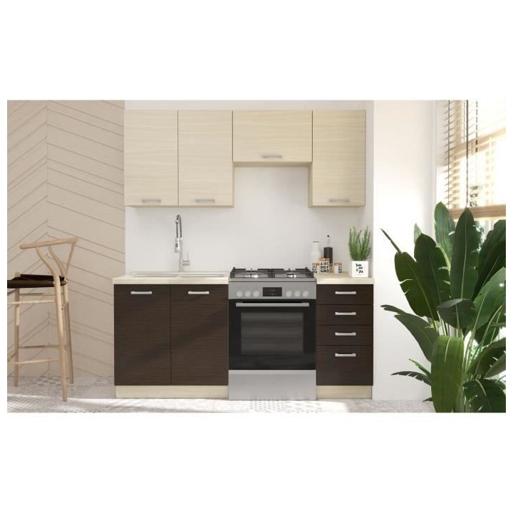 CHAMONIX Cuisine complete 180cm 5 éléments - Décor chene clair - L1