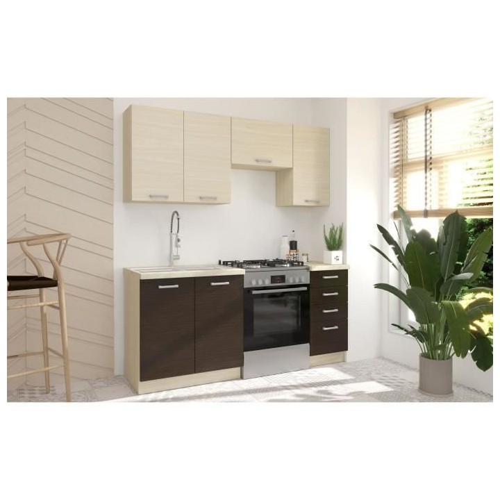 CHAMONIX Cuisine complete 180cm 5 éléments - Décor chene clair - L1