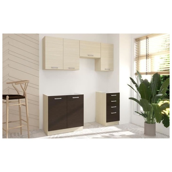 CHAMONIX Cuisine complete 180cm 5 éléments - Décor chene clair - L1