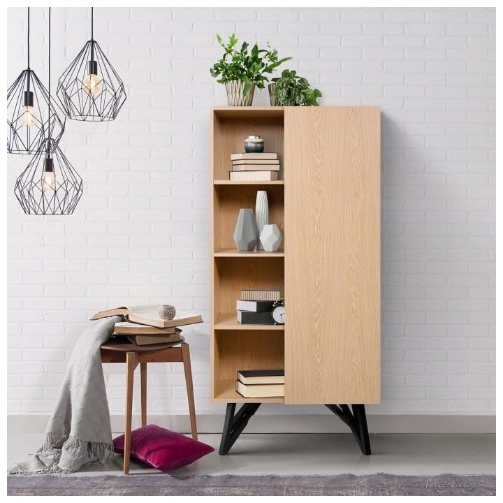 Bibliotheque STARLIGHT - Noir et chene -1 porte 3 étageres - L 80 x P