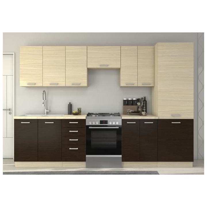 CHAMONIX Cuisine complete 300cm 8 éléments - Décor chene clair - L3