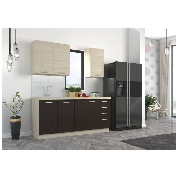 CHAMONIX Meuble bas - 2 Portes battantes - Mélaminé - Décor chene f