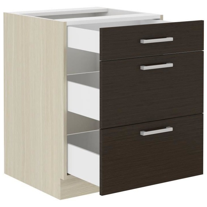 CHAMONIX Meuble bas - 3 Tiroirs - Mélaminé - Décor chene foncé - L