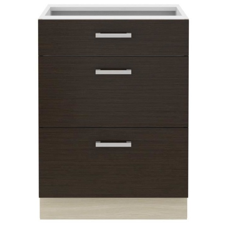 CHAMONIX Meuble bas - 3 Tiroirs - Mélaminé - Décor chene foncé - L