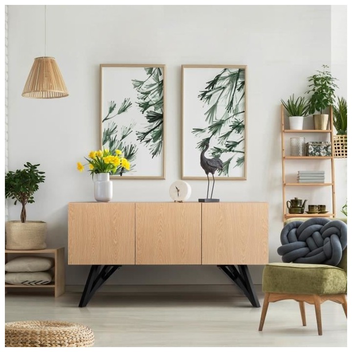 Buffet STARLIGHT - Noir et chene - Pieds laqué noir - 3 portes - L 16