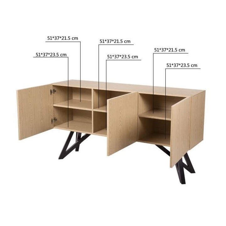 Buffet STARLIGHT - Noir et chene - Pieds laqué noir - 3 portes - L 16