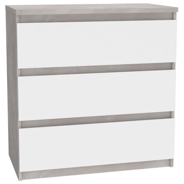 Commode CHELSEA 3 Tiroirs - Couleur blanc/béton clair - L 77,2 x P 42