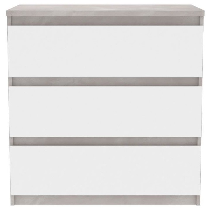 Commode CHELSEA 3 Tiroirs - Couleur blanc/béton clair - L 77,2 x P 42
