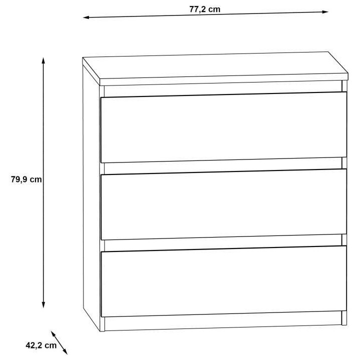 Commode CHELSEA 3 Tiroirs - Couleur blanc/béton clair - L 77,2 x P 42